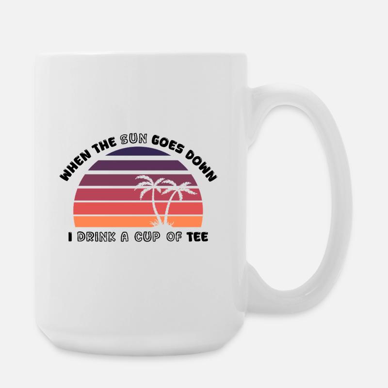 Sunset Palm Trees Retro Tee - Design - Large Mug 440 ml - white