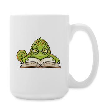 Chamäleon-Leser-Brillenbuch-Maskottchen-Cartoon - Große Tasse 440 ml - Weiß - Rechts