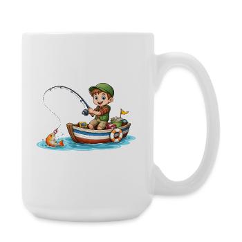 Kids Angler Shirt Boy Fishing Boat Fish - Large Mug 440 ml - white - Right