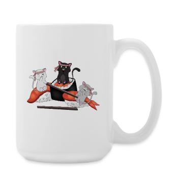 Chats kawaïens mangeant des sushis - Anime japonais mignon - Grande tasse 440 ml - blanc - Droite