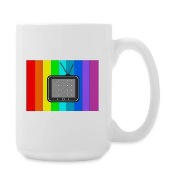 Retro TV on rainbow stripes - Large Mug 440 ml - white - Right