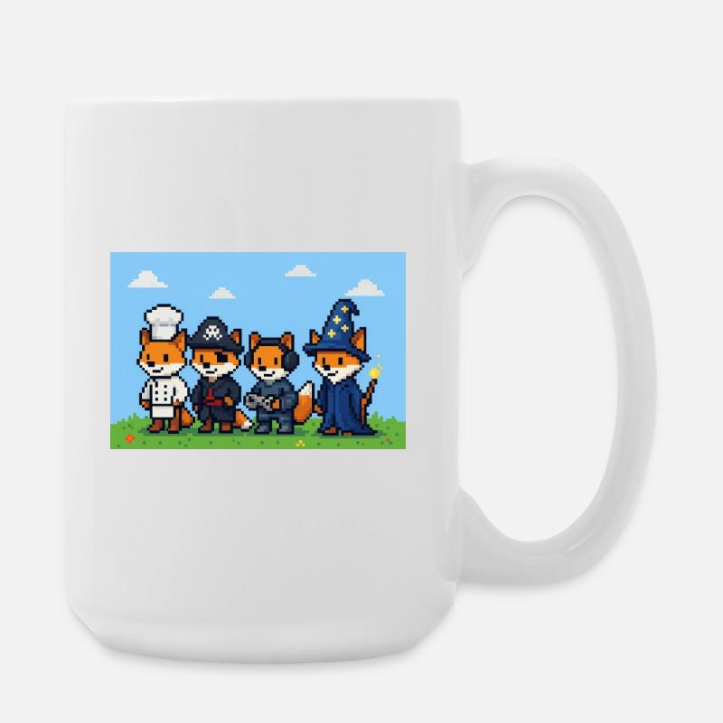 Pixel art fox group in fantasy world - Large Mug 440 ml - white
