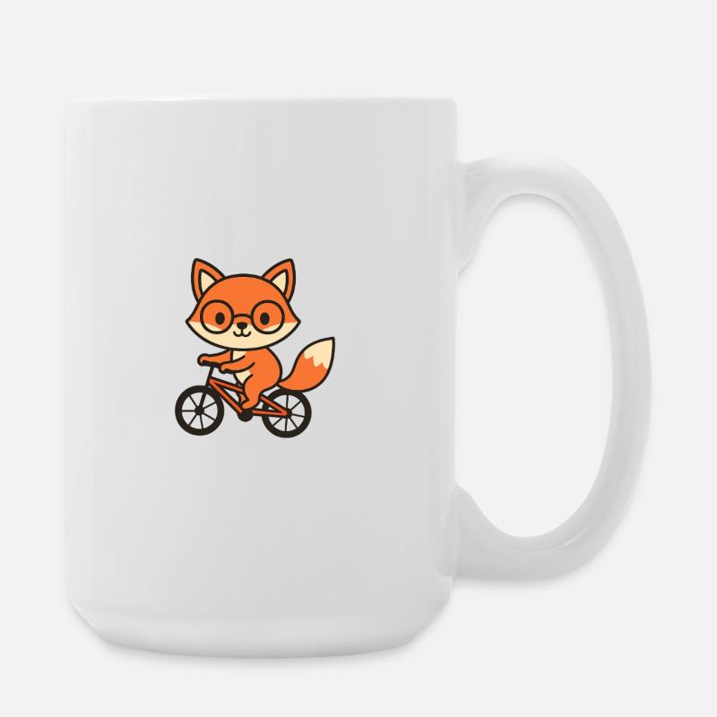 Cute fox on bicycle with glasses - Large Mug 440 ml - white