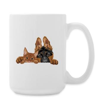 Mignon chien chiot berger allemand et chat roux - Grande tasse 440 ml - blanc - Droite