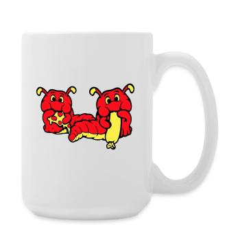2 Raupen Wurm Glücklich Essend Pizza Wurst Essen - Große Tasse 440 ml - Weiß - Rechts