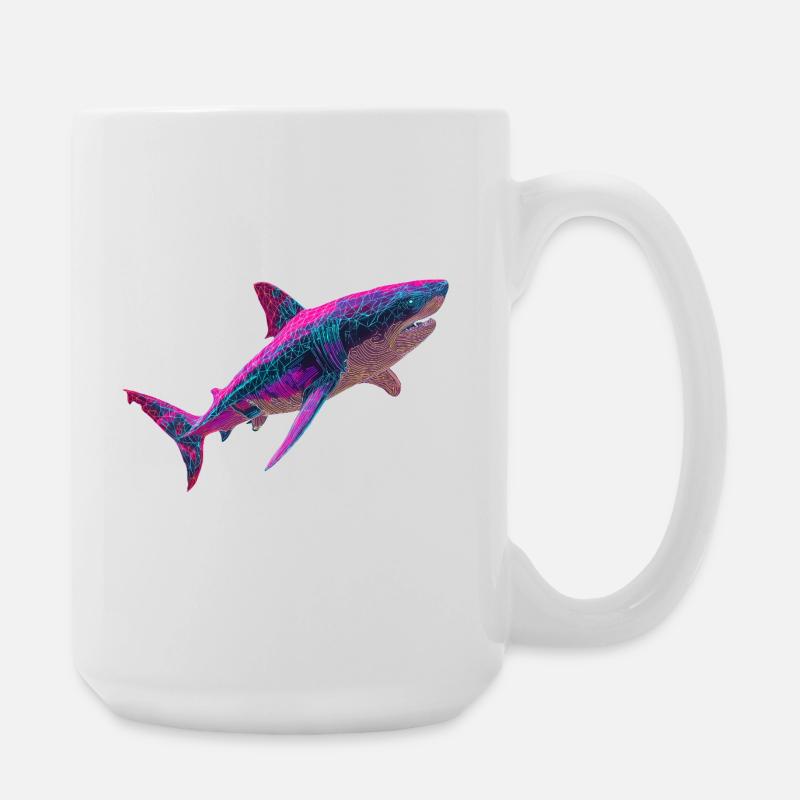 Neon Shark Glowing Cyberpunk Shark Graphic - Large Mug 440 ml - white