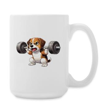 Beagle Workout Bodybuilding Barbell Training Motiv - Große Tasse 440 ml - Weiß - Rechts
