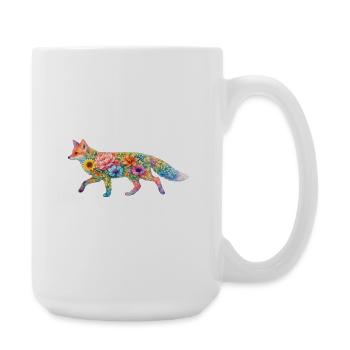 Fuchs Aquarell Silhouette Blumen - Große Tasse 440 ml - Weiß - Rechts