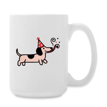 Party Dackel Geburtstag Hund - Große Tasse 440 ml - Weiß - Rechts