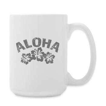 Aloha Hibiskus Design – Blütenornament - Große Tasse 440 ml - Weiß - Rechts