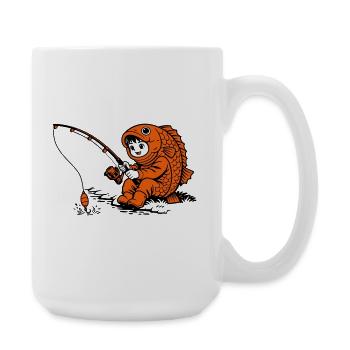 Boy in fish costume fishing - Large Mug 440 ml - white - Right