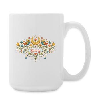 Spring ornament with flowers, birds and moon - Large Mug 440 ml - white - Right