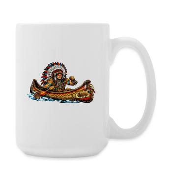 Indians in canoe - Large Mug 440 ml - white - Right