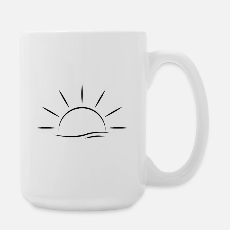 Lever de soleil et vagues noir - Design minimal - Grande tasse 440 ml - blanc