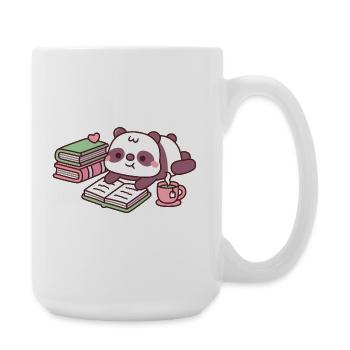 Cute Panda Bear Chilling With Books And Tea - Large Mug 440 ml - white - Right