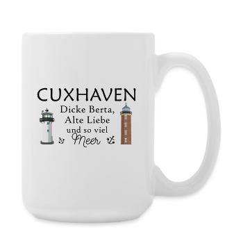 Cuxhaven, handgezeichnete Leuchttürme, Alte Liebe - Große Tasse 440 ml - Weiß - Rechts