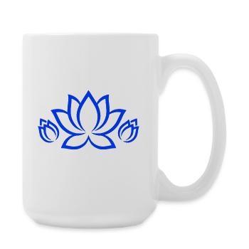 Blaues Blumen Motiv für Damen und Mädchen - Große Tasse 440 ml - Weiß - Rechts