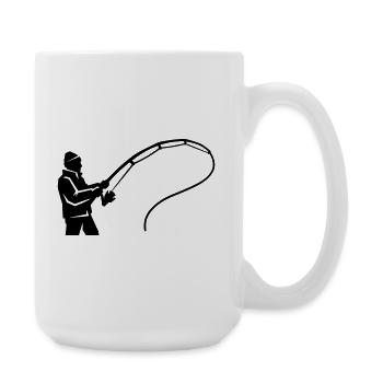 silhouette de pêcheur, canne à pêche, club de pêche - Grande tasse 440 ml - blanc - Droite
