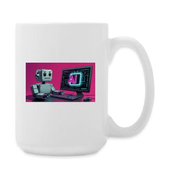 Futuristischer KI-Roboter und Tech-Bildschirm - Große Tasse 440 ml - Weiß - Rechts