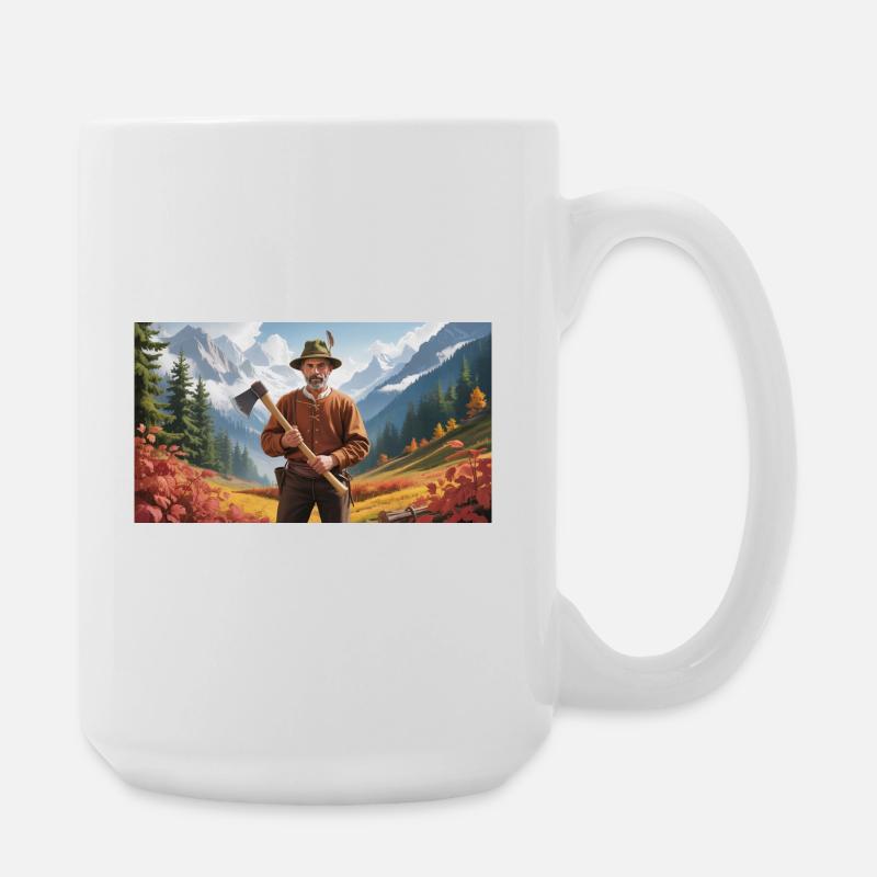 Holzfäller mit Axt in Herbstlandschaft - Große Tasse 440 ml - Weiß