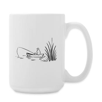 Angler in boat at the lake - Large Mug 440 ml - white - Right