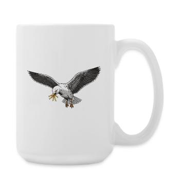Mouette drôle qui vole des frites sur la plage - Grande tasse 440 ml - blanc - Droite