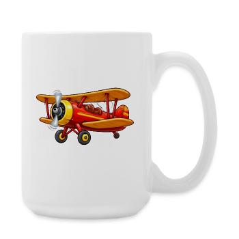 Doppeldecker Flugzeug Motiv Retro Cartoon  - Große Tasse 440 ml - Weiß - Rechts