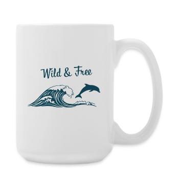Wild & Free Ocean Wave Dolphin Surf Beach Vibes - Große Tasse 440 ml - Weiß - Rechts