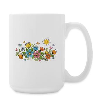 Wilder Blumengarten mit fröhlich strahlender Sonne - Große Tasse 440 ml - Weiß - Rechts