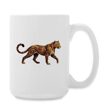 Ornamentierter Leopard Tribal Floral Muster Motiv - Große Tasse 440 ml - Weiß - Rechts