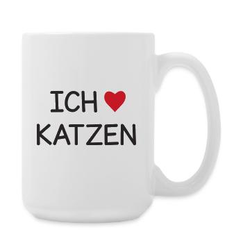 Ich ❤️ Katzen – Süßes Katzenliebe Textdesign - Große Tasse 440 ml - Weiß - Rechts