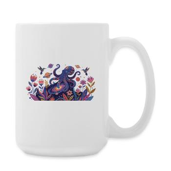 Cosmic Octopus in the Realm of Flowers Abstract Art - Large Mug 440 ml - white - Right