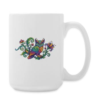 Bunte Eule im Floralen Muster Kunst Design Motiv - Große Tasse 440 ml - Weiß - Rechts