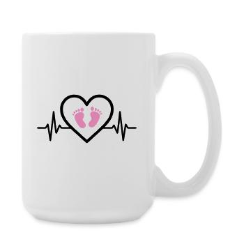 Pregnancy Heart Pink Baby Feet Girl - Large Mug 440 ml - white - Right