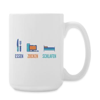 Essen Zocken Schlafen Gamer Spruch - Große Tasse 440 ml - Weiß - Rechts