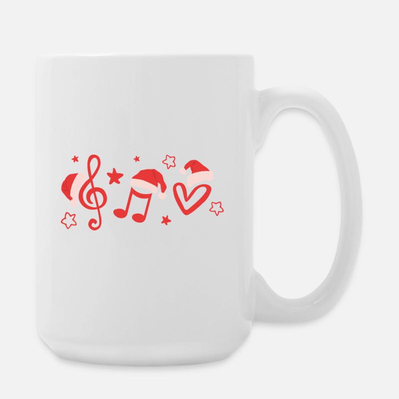 Treble clef musical notes with Christmas hats - Large Mug 440 ml - white