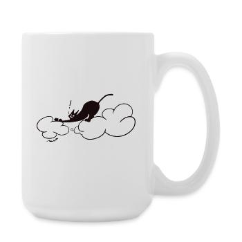 Cute Black Cat on Clouds Minimal Cat Illustration - Large Mug 440 ml - white - Right