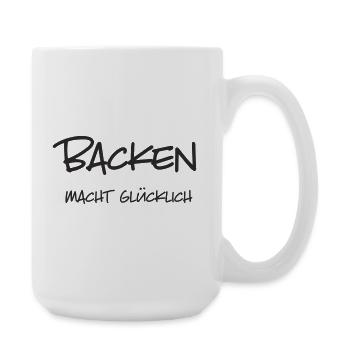 Backen macht glücklich – Lustiger Schriftzug für B - Große Tasse 440 ml - Weiß - Rechts