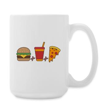 Fast-Food-Trio: Burger, Limonade, Pizzastück fett gedruckt - Große Tasse 440 ml - Weiß - Rechts