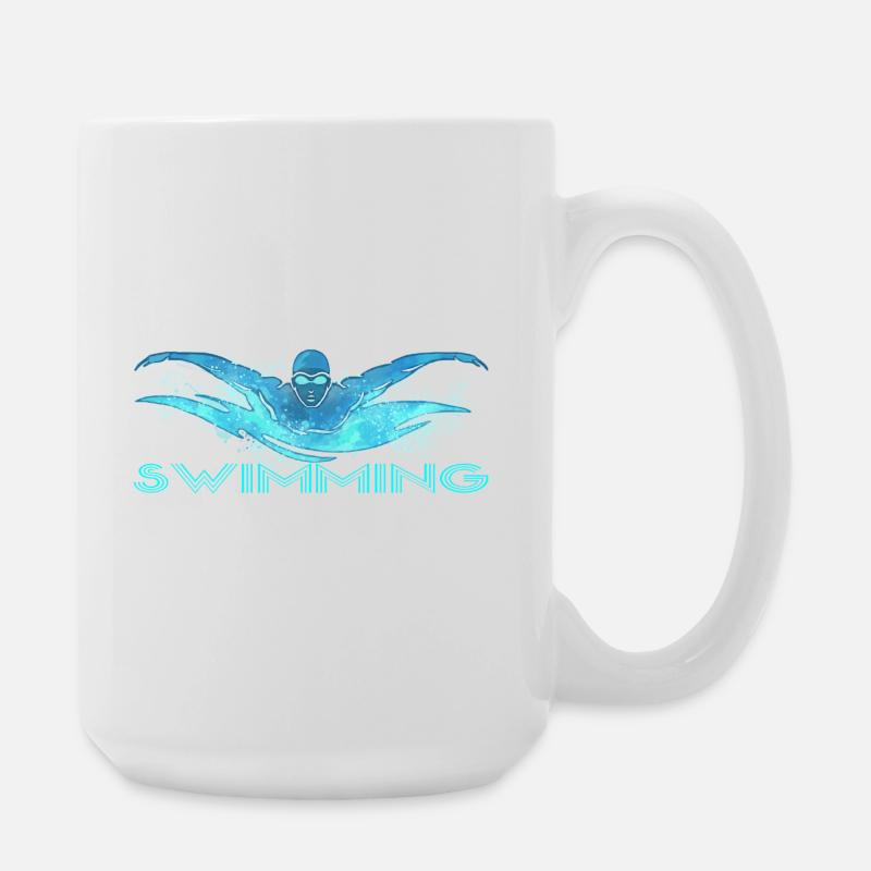 Dynamischer Schwimmer mit Wasserwellen - Große Tasse 440 ml - Weiß