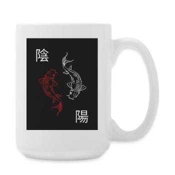 Yin & Yang Koi – Minimalistische japanische Balanc - Große Tasse 440 ml - Weiß - Rechts