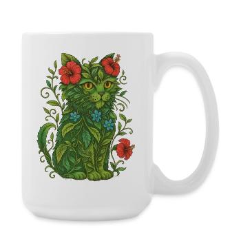 Floral Cat Illustration - Large Mug 440 ml - white - Right
