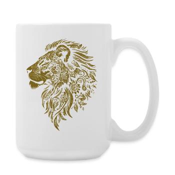 Lion Mandala Visage Tête de Lion Tribal - Grande tasse 440 ml - blanc - Droite