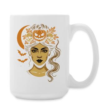 Halloween woman with pumpkin crown and moon - Large Mug 440 ml - white - Right
