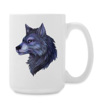 Mystischer Wolf hand gezeichnet tolles Nacht Motiv - Große Tasse 440 ml - Weiß - Rechts