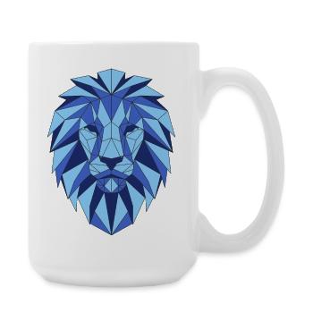 Geometric lion head in shades of blue - Large Mug 440 ml - white - Right
