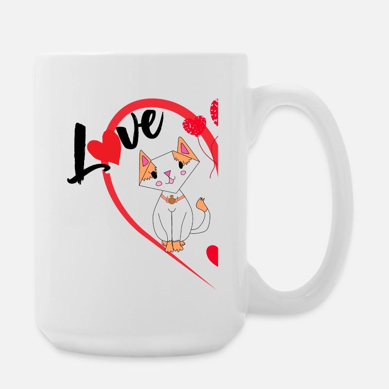 Katze mit der Aufschrift Liebe halbes Herz - Große Tasse 440 ml - Weiß