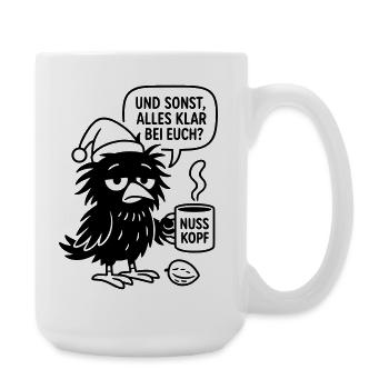 Cute Raven with Cup and Speech Bubble - Large Mug 440 ml - white - Right