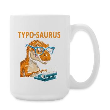 Typo-Saurus avec lunettes et machine à écrire - Grande tasse 440 ml - blanc - Droite