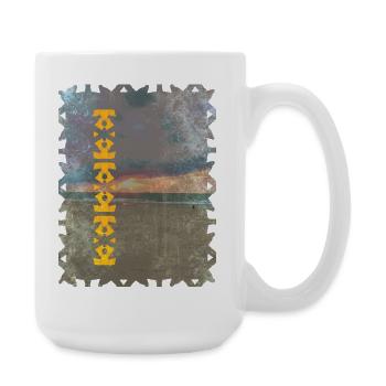 Gelbes Totem Muster am Strand - Große Tasse 440 ml - Weiß - Rechts